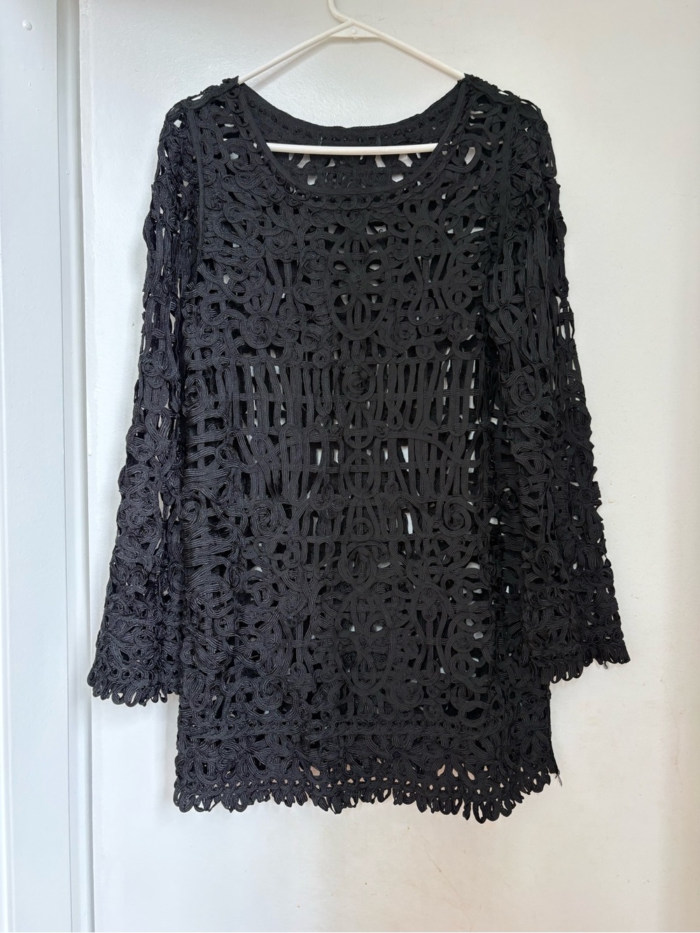 OOAK Rodarte Black Crochet silk cord lace open weave Dress